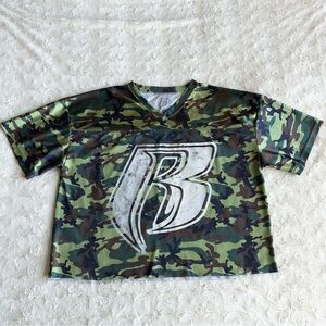 RARE Ruff Ryders Jersey Shirt Mens Small Green Camo Mesh DMX Streetwear CROPPED